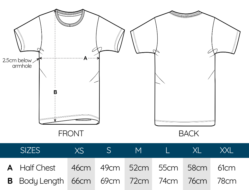 adult t-shirts size guide